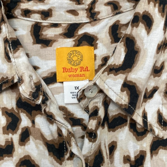 Ruby Rd leopard print button down top - Picture 3 of 4